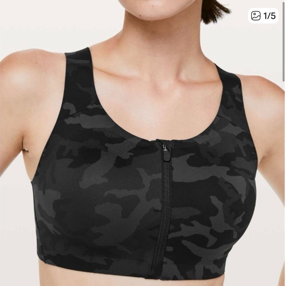 lululemon Enlite Zip Front Bra - Formation Camo Deep Coal Multi 34DD